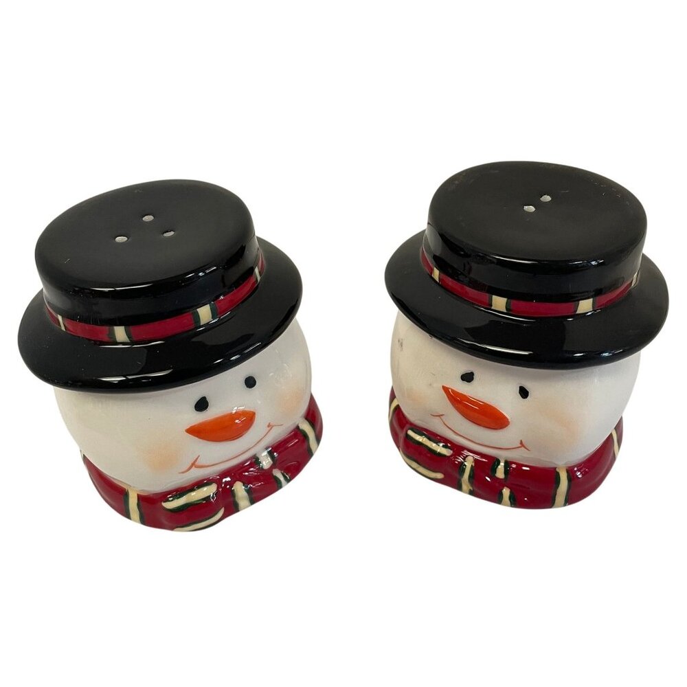 Snowman Salt Pepper‎ Shakers Ceramic Set 3"